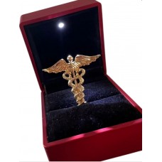 Medical Caduceus Gold Plated Lapel Pin in Light up Box
